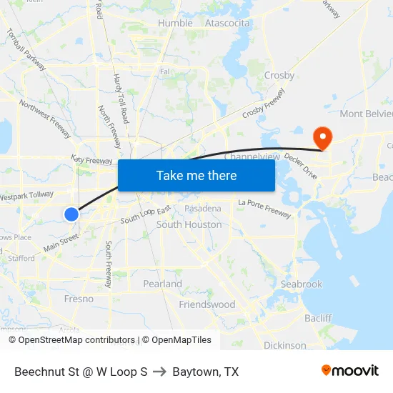 Beechnut St @ W Loop S to Baytown, TX map