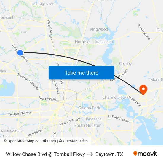 Willow Chase Blvd @ Tomball Pkwy to Baytown, TX map