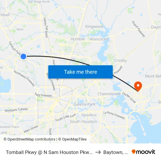 Tomball Pkwy @ N Sam Houston Pkwy W to Baytown, TX map