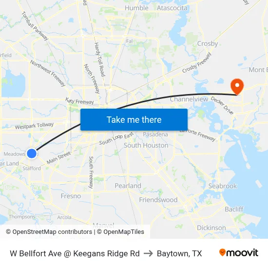 W Bellfort Ave @ Keegans Ridge Rd to Baytown, TX map