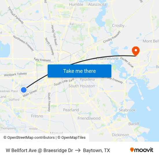 W Bellfort Ave @ Braesridge Dr to Baytown, TX map
