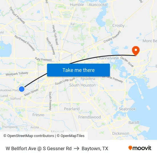 W Bellfort Ave @ S Gessner Rd to Baytown, TX map