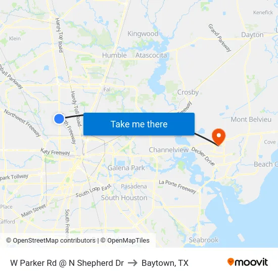 W Parker Rd @ N Shepherd Dr to Baytown, TX map