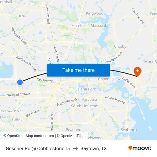 Gessner Rd @ Cobblestone Dr to Baytown, TX map