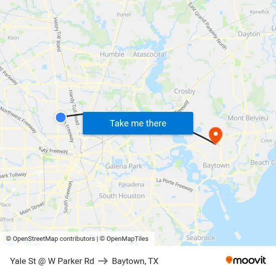 Yale St @ W Parker Rd to Baytown, TX map