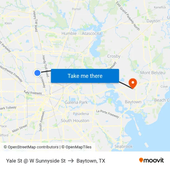 Yale St @ W Sunnyside St to Baytown, TX map