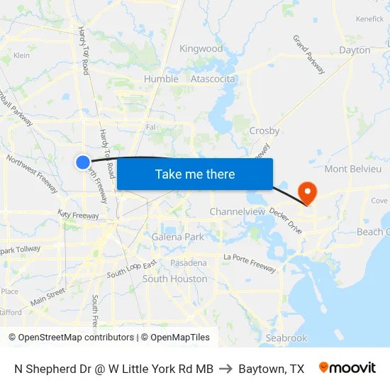N Shepherd Dr @ W Little York Rd MB to Baytown, TX map