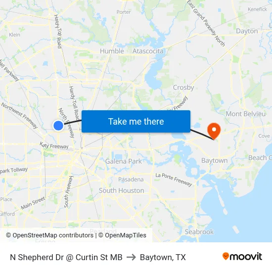 N Shepherd Dr @ Curtin St MB to Baytown, TX map