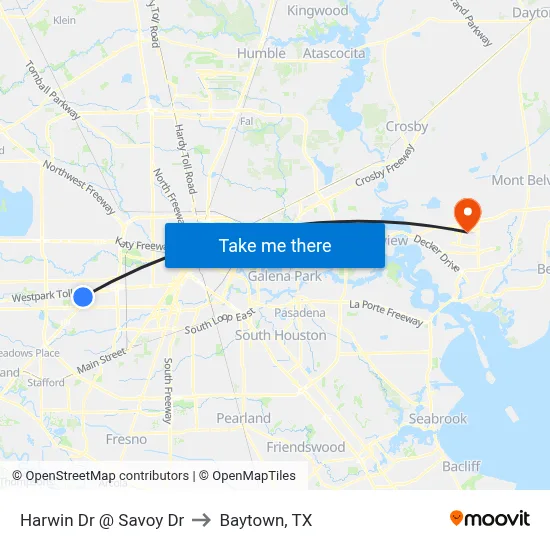 Harwin Dr @ Savoy Dr to Baytown, TX map