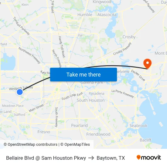 Bellaire Blvd @ Sam Houston Pkwy to Baytown, TX map