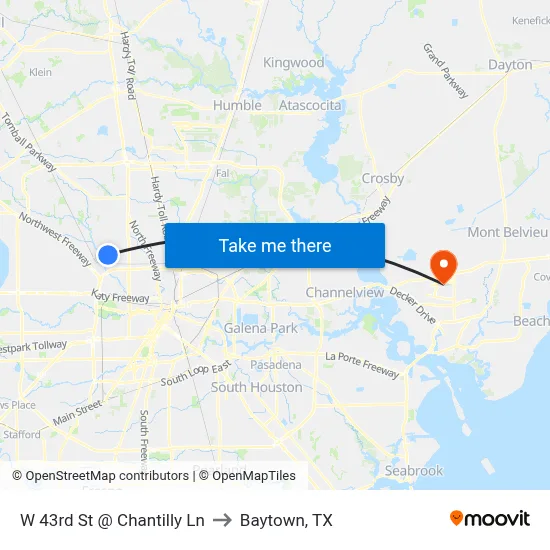 W 43rd St @ Chantilly Ln to Baytown, TX map