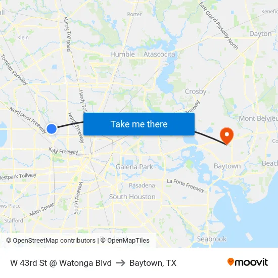 W 43rd St @ Watonga Blvd to Baytown, TX map