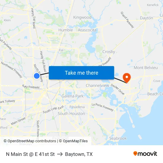 N Main St @ E 41st St to Baytown, TX map