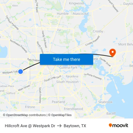 Hillcroft Ave @ Westpark Dr to Baytown, TX map