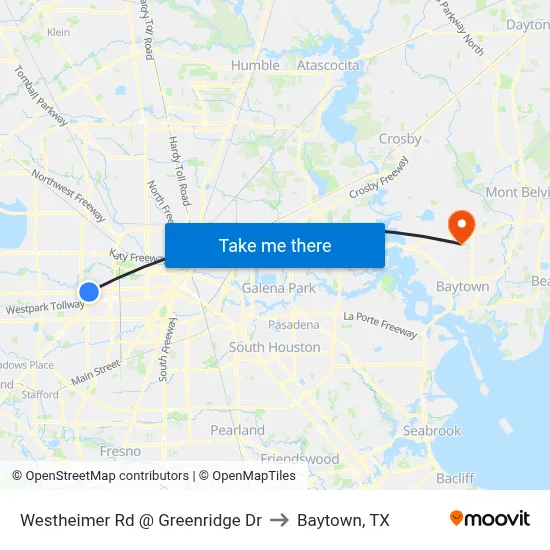 Westheimer Rd @ Greenridge Dr to Baytown, TX map