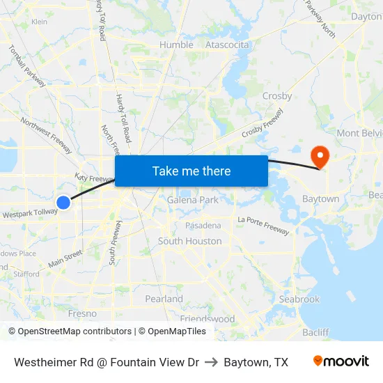 Westheimer Rd @ Fountain View Dr to Baytown, TX map