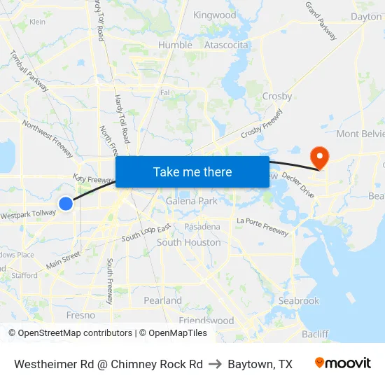 Westheimer Rd @ Chimney Rock Rd to Baytown, TX map