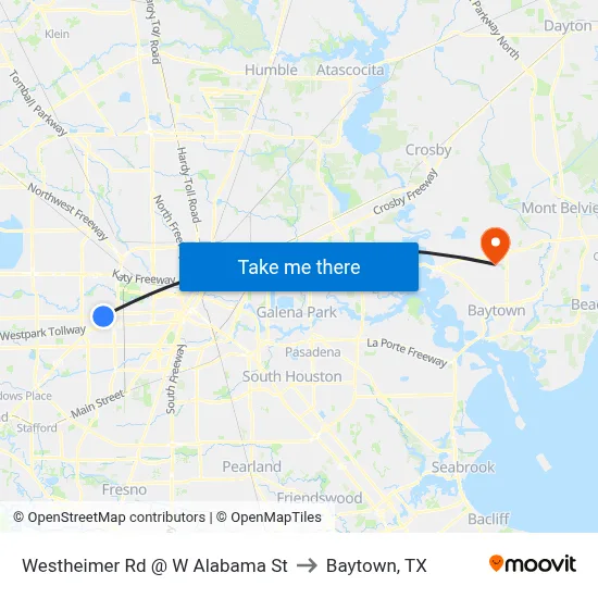 Westheimer Rd @ W Alabama St to Baytown, TX map