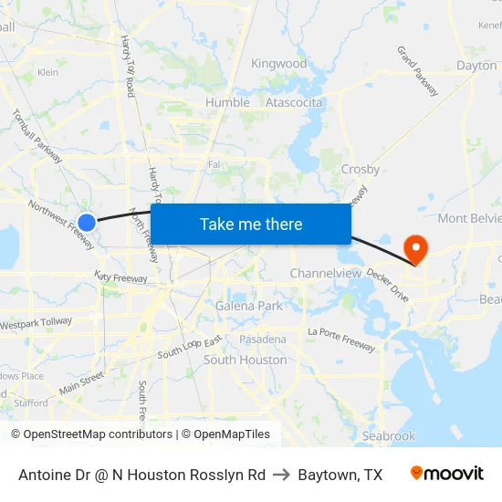 Antoine Dr @ N Houston Rosslyn Rd to Baytown, TX map