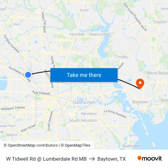 W Tidwell Rd @ Lumberdale Rd MB to Baytown, TX map