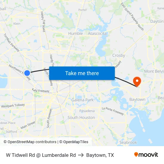 W Tidwell Rd @ Lumberdale Rd to Baytown, TX map