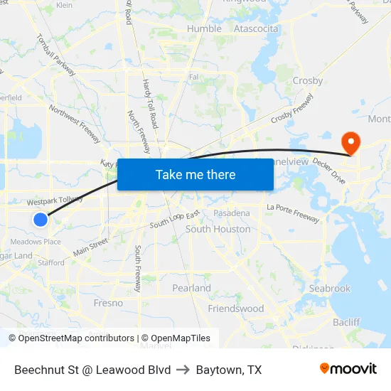 Beechnut St @ Leawood Blvd to Baytown, TX map