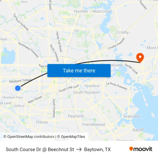 South Course Dr @ Beechnut St to Baytown, TX map