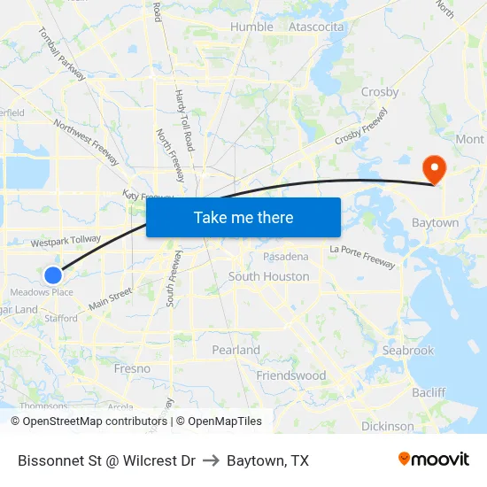 Bissonnet St @ Wilcrest Dr to Baytown, TX map