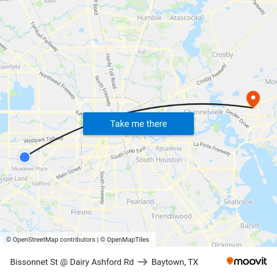 Bissonnet St @ Dairy Ashford Rd to Baytown, TX map