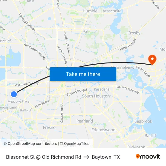 Bissonnet St @ Old Richmond Rd to Baytown, TX map