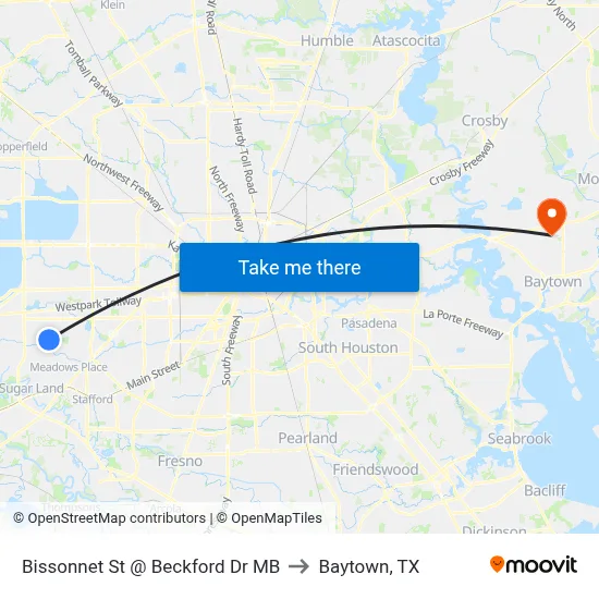 Bissonnet St @ Beckford Dr MB to Baytown, TX map