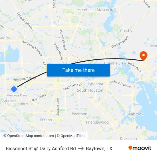 Bissonnet St @ Dairy Ashford Rd to Baytown, TX map