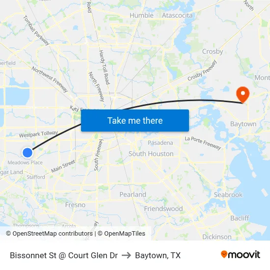 Bissonnet St @ Court Glen Dr to Baytown, TX map