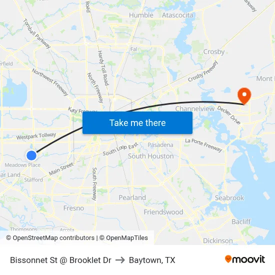 Bissonnet St @ Brooklet Dr to Baytown, TX map
