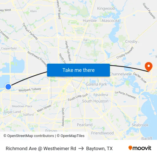 Richmond Ave @ Westheimer Rd to Baytown, TX map