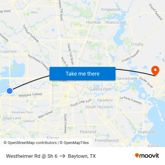 Westheimer Rd @ Sh 6 to Baytown, TX map
