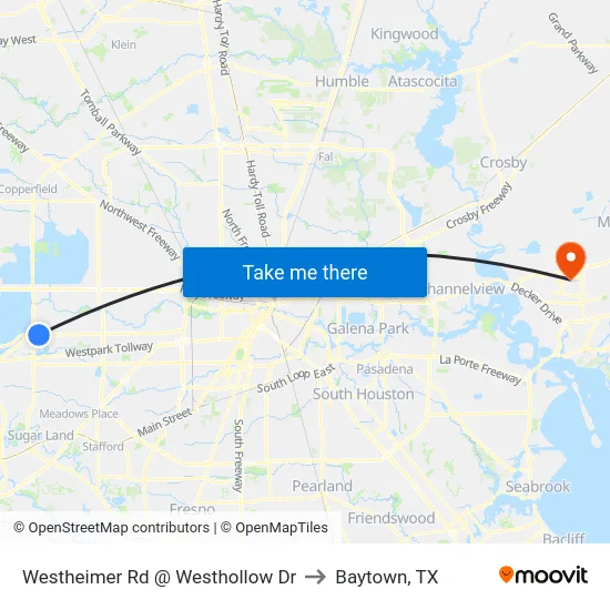 Westheimer Rd @ Westhollow Dr to Baytown, TX map