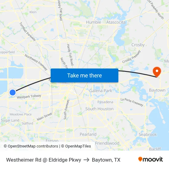 Westheimer Rd @ Eldridge Pkwy to Baytown, TX map