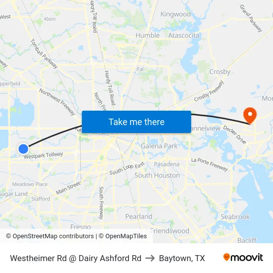 Westheimer Rd @ Dairy Ashford Rd to Baytown, TX map