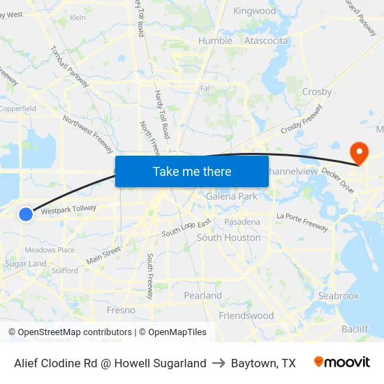 Alief Clodine Rd @ Howell Sugarland to Baytown, TX map