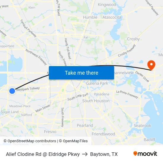 Alief Clodine Rd @ Eldridge Pkwy to Baytown, TX map