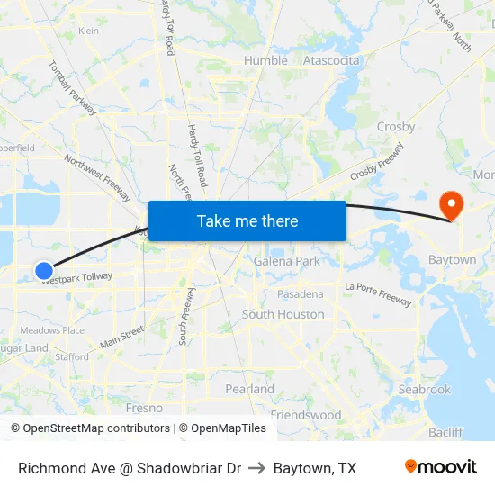 Richmond Ave @ Shadowbriar Dr to Baytown, TX map