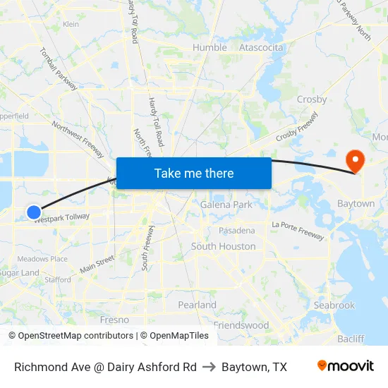 Richmond Ave @ Dairy Ashford Rd to Baytown, TX map