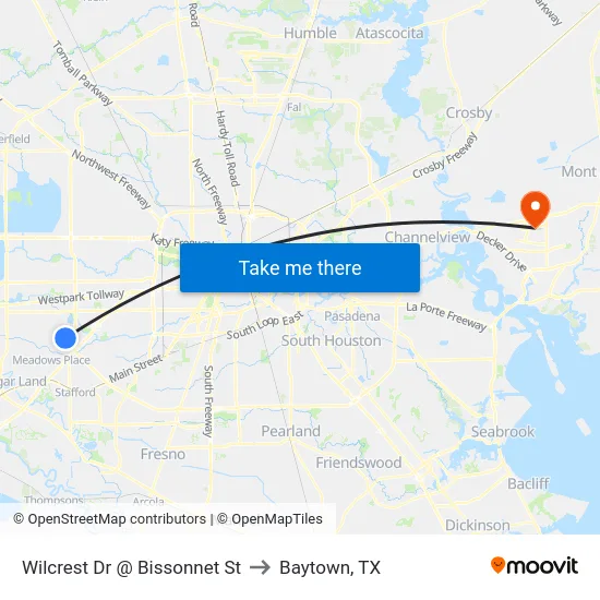 Wilcrest Dr @ Bissonnet St to Baytown, TX map