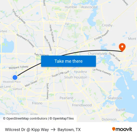 Wilcrest Dr @ Kipp Way to Baytown, TX map