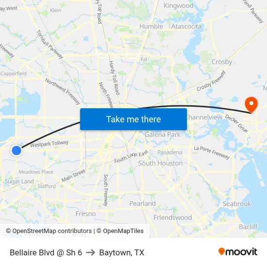 Bellaire Blvd @ Sh 6 to Baytown, TX map