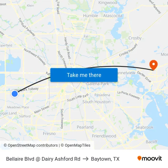 Bellaire Blvd @ Dairy Ashford Rd to Baytown, TX map