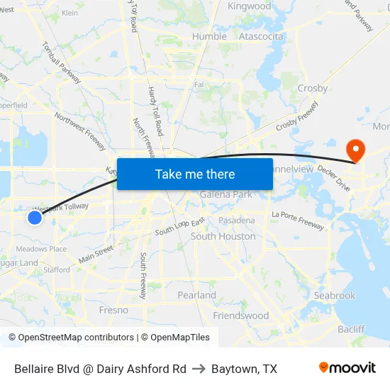 Bellaire Blvd @ Dairy Ashford Rd to Baytown, TX map