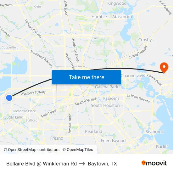 Bellaire Blvd @ Winkleman Rd to Baytown, TX map