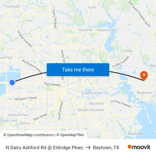 N Dairy Ashford Rd @ Eldridge Pkwy to Baytown, TX map